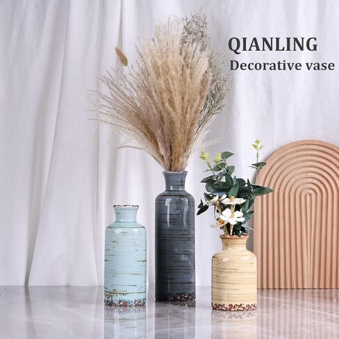 Blue Ceramic Vases Set - 3 Blue Small Vase, Farmhouse Country Blues Vases Home Decor, Living Room Decoration, Table Decoration, Fireplace Decor, and Entrance Decorations Centerpieces in Saudi Arabia