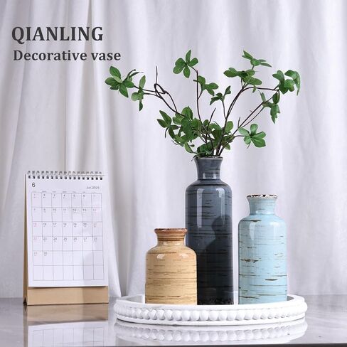 Blue Ceramic Vases Set - 3 Blue Small Vase, Farmhouse Country Blues Vases Home Decor, Living Room Decoration, Table Decoration, Fireplace Decor, and Entrance Decorations Centerpieces in Saudi Arabia