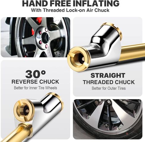 13'' Dual Head Air Chuck Set, Heavy Duty Extended Reach Tire Chuck w/Quick Plug for Semi Tire Inflation, 1/4" FNPT Straight Lock On Tire Inflate Chuck for Air Compressor Semi Truck RV Dually Tires in Saudi Arabia