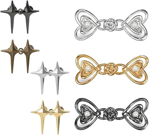 8 Sets Pant Waist Tighteners Flower Butterfly Pearl Jean Buttons Pins No-Sew Metal Clips for Jeans and Pants Adjustable & Reusable Star Button Pins Mix in Kuwait