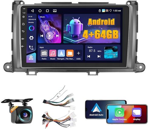 2+64GB Android 15 Car Stereo for Toyota Sienna 2011-2014 Wireless Carplay, 9'' Touch Screen Car Radio Android Auto, GPS Navi, WiFi, Bluetooth Audio Receiver, SWC, Backup Camera, FM RDS Radio in Saudi Arabia