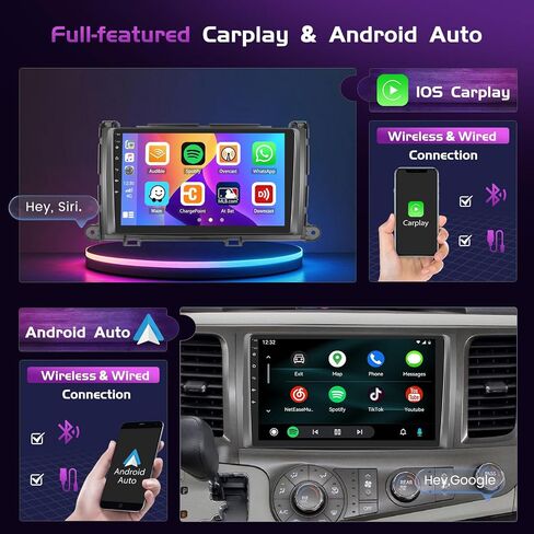 2+64GB Android 15 Car Stereo for Toyota Sienna 2011-2014 Wireless Carplay, 9'' Touch Screen Car Radio Android Auto, GPS Navi, WiFi, Bluetooth Audio Receiver, SWC, Backup Camera, FM RDS Radio in Saudi Arabia
