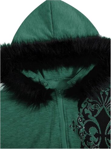 SOLY HUX Women's Zip Up Hoodie Streetwear Graphic Hoodies Y2K Jacket with Fur Collar 90s Outfits Gothic Scene Clothes in Saudi Arabia