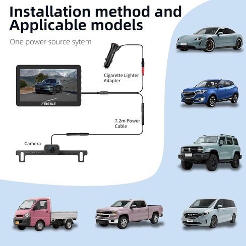 FEISIKE Backup Camera, 1080P IR Night Vision with Monitor, Easy Setup Plug-Play Rear View Camera, 150 Degrees Wide Angle, IP68 Waterproof, 4.3" Display for Car Truck SUV in Kuwait