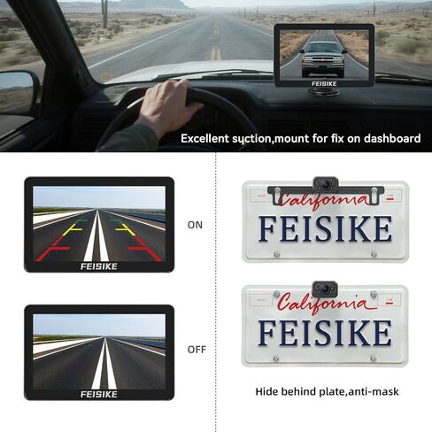 FEISIKE Backup Camera, 1080P IR Night Vision with Monitor, Easy Setup Plug-Play Rear View Camera, 150 Degrees Wide Angle, IP68 Waterproof, 4.3" Display for Car Truck SUV in Kuwait