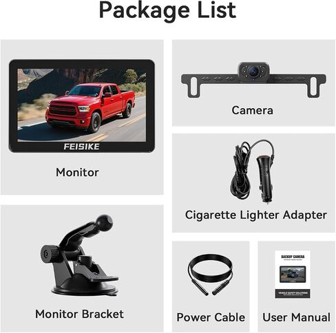 FEISIKE Backup Camera, 1080P IR Night Vision with Monitor, Easy Setup Plug-Play Rear View Camera, 150 Degrees Wide Angle, IP68 Waterproof, 4.3" Display for Car Truck SUV in Kuwait