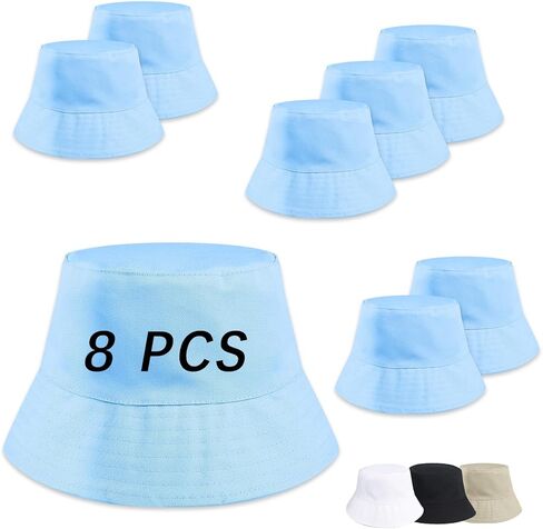 8PCS Khaki Bucket Hats Blank for Women Men Bucket Hats Bulk Blank Sun Hat for Beach Fishing Outdoor Camping Sun Cap Adult DIY Logo Hand Draw Print Heat Transfer in Kuwait
