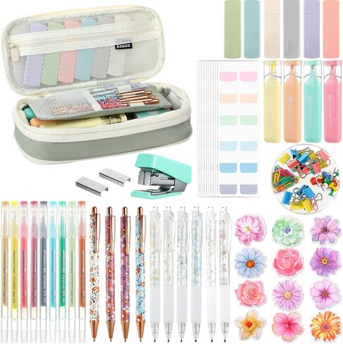 Eersida 58 Pcs Coquette Aesthetic School Office Supplies with Large Pencil Pouch Ink Gel Pens Highlighters Pink Bow Sticky Notes Color Pens Stapler Set for Student Stationary in Saudi Arabia