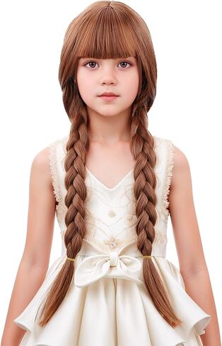 Child Orange Two Braided Ponytails Wig Ginger Orange Two Pigtails Wig for Kids Girls Cosplay Heat Resistant Synthetic Hair with Cap in Saudi Arabia