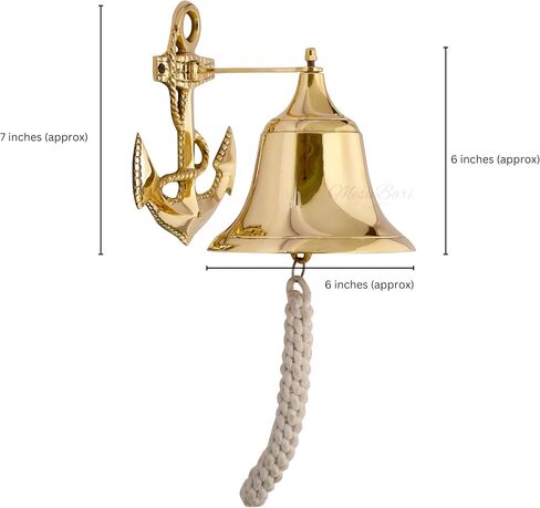 Brass Ship Bell with Rope Pull 5.5 inches | Heavy Duty Polished Brass Bell | Wall Hanging Indoor-Outdoor Nautical Decoration Bell | Wall Mountable in Kuwait