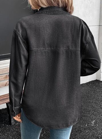 Sidefeel Women Denim Shirts Long Sleeve Button Down Blouse V Neck Casual Tops in Saudi Arabia