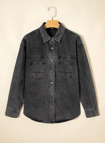 Sidefeel Women Denim Shirts Long Sleeve Button Down Blouse V Neck Casual Tops in Saudi Arabia