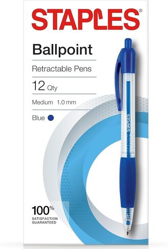 STAPLES Retractable Ballpoint Pens, Medium Point, Blue Ink, Dozen (50794) in Saudi Arabia