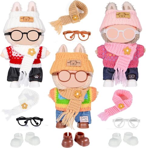 iBayda Total 3 Sets Knit Doll Clothes Accessories for 17cm Dolls Include: 3 Hats, 3 Sweaters, 3 Bags- Soft & Stylish Costume Accessories (Doll and Glasses are Not Icluded) in Saudi Arabia