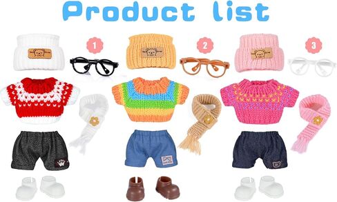 iBayda Total 3 Sets Knit Doll Clothes Accessories for 17cm Dolls Include: 3 Hats, 3 Sweaters, 3 Bags- Soft & Stylish Costume Accessories (Doll and Glasses are Not Icluded) in Saudi Arabia