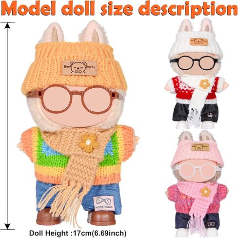 iBayda Total 3 Sets Knit Doll Clothes Accessories for 17cm Dolls Include: 3 Hats, 3 Sweaters, 3 Bags- Soft & Stylish Costume Accessories (Doll and Glasses are Not Icluded) in Saudi Arabia