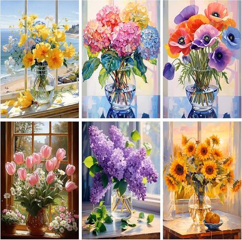 Yarnmate 3 Pack Pack Diamond Painting Kits للبالغين أدوات فن الماس للبالغين للبالغين ، وأزهار الرسم الماسي 5D ، و DIY مثقاب كامل الماس ، الفنية ، والحرف اليدوية 12x16inch in Kuwait