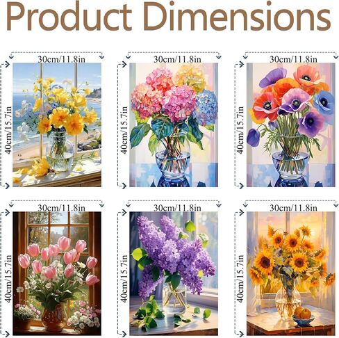 Yarnmate 3 Pack Pack Diamond Painting Kits للبالغين أدوات فن الماس للبالغين للبالغين ، وأزهار الرسم الماسي 5D ، و DIY مثقاب كامل الماس ، الفنية ، والحرف اليدوية 12x16inch in Kuwait