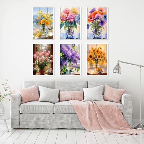 Yarnmate 3 Pack Pack Diamond Painting Kits للبالغين أدوات فن الماس للبالغين للبالغين ، وأزهار الرسم الماسي 5D ، و DIY مثقاب كامل الماس ، الفنية ، والحرف اليدوية 12x16inch in Kuwait