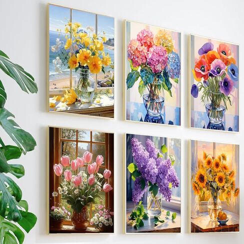 Yarnmate 3 Pack Pack Diamond Painting Kits للبالغين أدوات فن الماس للبالغين للبالغين ، وأزهار الرسم الماسي 5D ، و DIY مثقاب كامل الماس ، الفنية ، والحرف اليدوية 12x16inch in Kuwait
