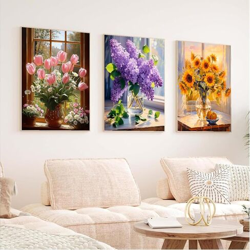 Yarnmate 3 Pack Pack Diamond Painting Kits للبالغين أدوات فن الماس للبالغين للبالغين ، وأزهار الرسم الماسي 5D ، و DIY مثقاب كامل الماس ، الفنية ، والحرف اليدوية 12x16inch in Kuwait