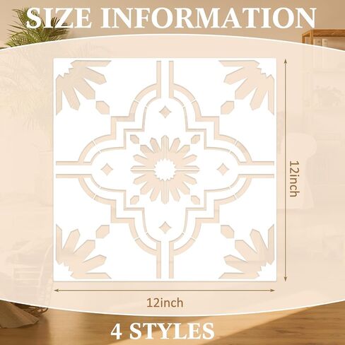 Zonon 4 PCS stencil كبيرة الأرضية لأرضيات الطلاء 2 pcs 18 × 18 بوصة ، 2 pcs 18 × 9 بوصة قابلة لإعادة الاستخدام القابلة للاستمرار على جدار القوالب النمط لقرص قصاصات DIY in Saudi Arabia