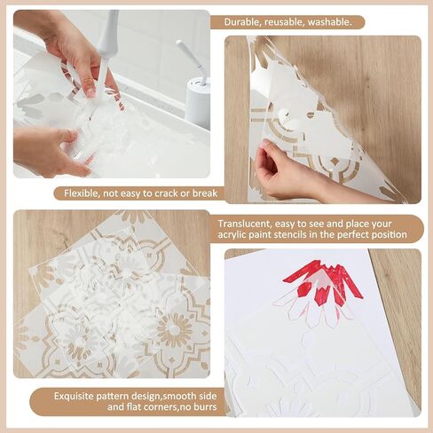 Zonon 4 PCS stencil كبيرة الأرضية لأرضيات الطلاء 2 pcs 18 × 18 بوصة ، 2 pcs 18 × 9 بوصة قابلة لإعادة الاستخدام القابلة للاستمرار على جدار القوالب النمط لقرص قصاصات DIY in Saudi Arabia