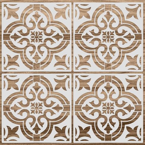 Zonon 4 Pcs Large Floor Stencil for Painting Floors 2 Pcs 18 x 18 Inch, 2 Pcs 18 x 9 Inch Reusable Tile Stencil Wall Drawing Templates Pattern for DIY Scrapbooks Wall Home Decors in Saudi Arabia