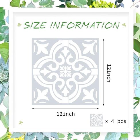 Zonon 4 Pcs Large Floor Stencil for Painting Floors 2 Pcs 18 x 18 Inch, 2 Pcs 18 x 9 Inch Reusable Tile Stencil Wall Drawing Templates Pattern for DIY Scrapbooks Wall Home Decors in Saudi Arabia