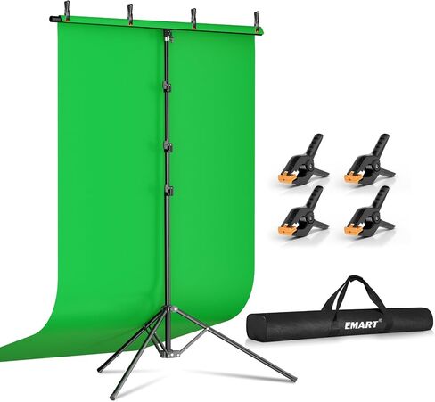 emart green screen backdrop kit مع قاعدة قابلة للطي عكسية ، خلفية خضراء 5 × 6.5 قدمًا مع حامل على شكل حرف T محمول و 5 مشابك للتصوير الفوتوغرافي ، التقاط الصور ، تسجيل الفيديو الاستوديو ، البث المباشر in Kuwait