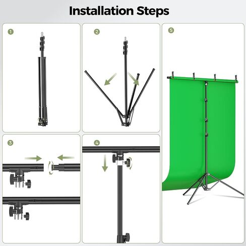 emart green screen backdrop kit مع قاعدة قابلة للطي عكسية ، خلفية خضراء 5 × 6.5 قدمًا مع حامل على شكل حرف T محمول و 5 مشابك للتصوير الفوتوغرافي ، التقاط الصور ، تسجيل الفيديو الاستوديو ، البث المباشر in Kuwait