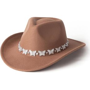 Gossifan Western Cowboy Hat for Men Women Wide Brim Felt Fedora Cowgirl Hats with Buckle Belt in Kuwait