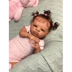 Anano Reborn Baby Baby Dolls Silicone Vinyl Full Body Black Girl 18 inch Reblor Toddler Dolls Silicone Baby African African American Black Baby Baby Baby مع شعر ناعم مزروع يدويًا in Kuwait