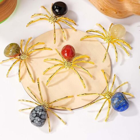 9pcs أحجار كريستال طبيعية مع سبيكة فضية العنكبوت يدويًا يدويًا ديكور هالوين شفاء الهدية الكريستالية للمنزل والمكتب مجموعة تمثال للحيوانات فريدة من نوعها in Kuwait