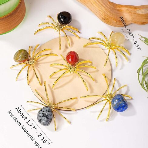 9pcs أحجار كريستال طبيعية مع سبيكة فضية العنكبوت يدويًا يدويًا ديكور هالوين شفاء الهدية الكريستالية للمنزل والمكتب مجموعة تمثال للحيوانات فريدة من نوعها in Kuwait