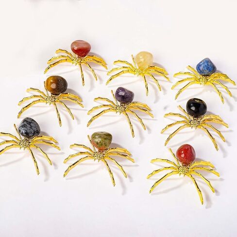 9pcs أحجار كريستال طبيعية مع سبيكة فضية العنكبوت يدويًا يدويًا ديكور هالوين شفاء الهدية الكريستالية للمنزل والمكتب مجموعة تمثال للحيوانات فريدة من نوعها in Kuwait