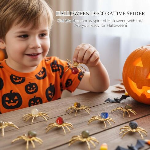 9pcs أحجار كريستال طبيعية مع سبيكة فضية العنكبوت يدويًا يدويًا ديكور هالوين شفاء الهدية الكريستالية للمنزل والمكتب مجموعة تمثال للحيوانات فريدة من نوعها in Kuwait