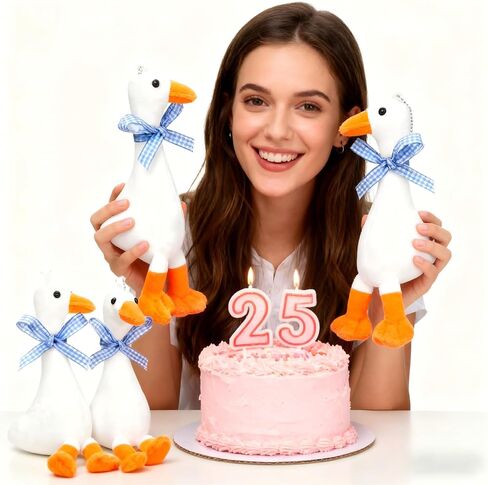 6 PCS One Silly Goose Party Favors محشوة حيوان 6 بوصة أفخم بيضاء أوزة سخيفة مع طوق ناعم محشو بالهدايا دمية بطة مضحكة لإمدادات أعياد الميلاد ديكورات المنزل (الشريط الأحمر) in Saudi Arabia