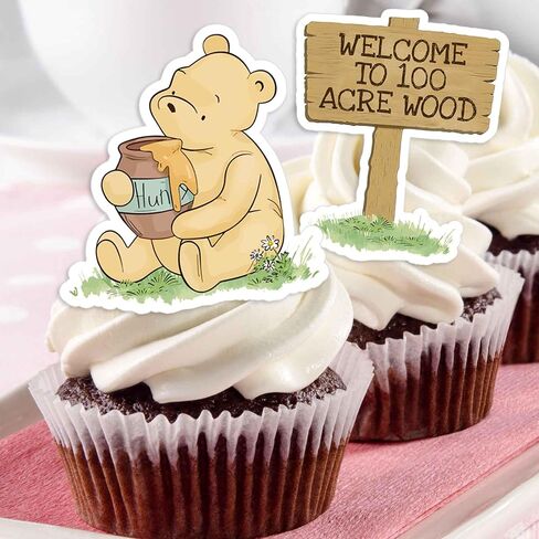 48pcs Classic Winnie Bear Themed Cupcake Toppers, Oh Baby Pooh Balloon Toppers for Baby Shower/First Birthday Party Decorations in Kuwait