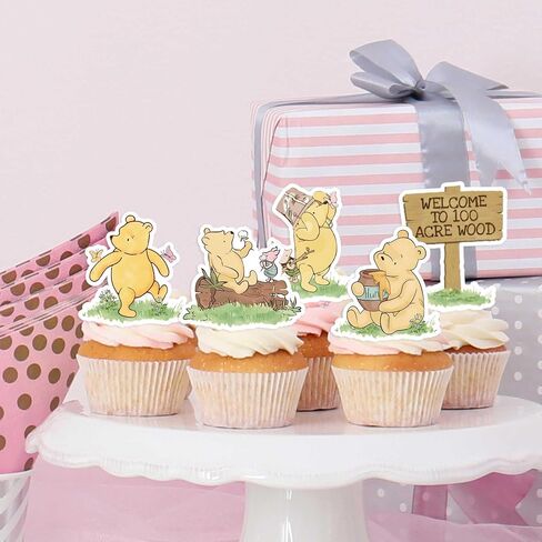 48pcs Classic Winnie Bear Themed Cupcake Toppers, Oh Baby Pooh Balloon Toppers for Baby Shower/First Birthday Party Decorations in Kuwait