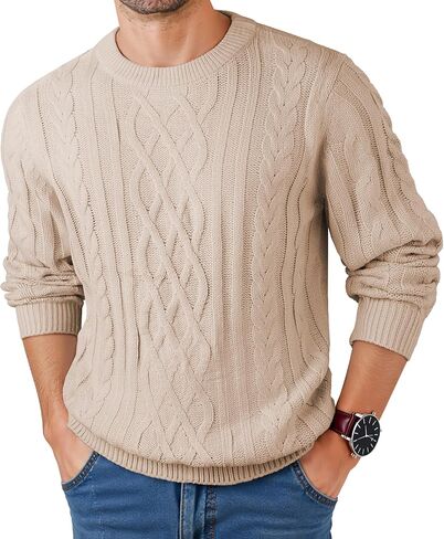 JMIERR Men's Cable Knit Pullover Sweater Casual Crewneck Long Sleeve Fisherman Knitted Sweaters in Saudi Arabia