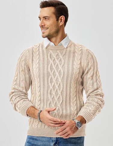JMIERR Men's Cable Knit Pullover Sweater Casual Crewneck Long Sleeve Fisherman Knitted Sweaters in Saudi Arabia