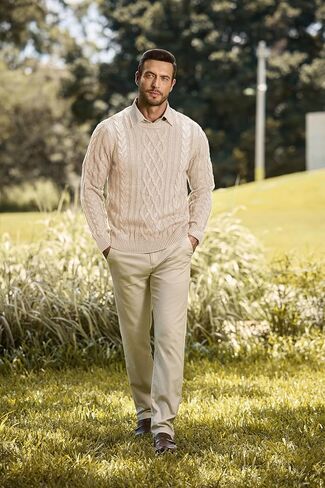 JMIERR Men's Cable Knit Pullover Sweater Casual Crewneck Long Sleeve Fisherman Knitted Sweaters in Saudi Arabia