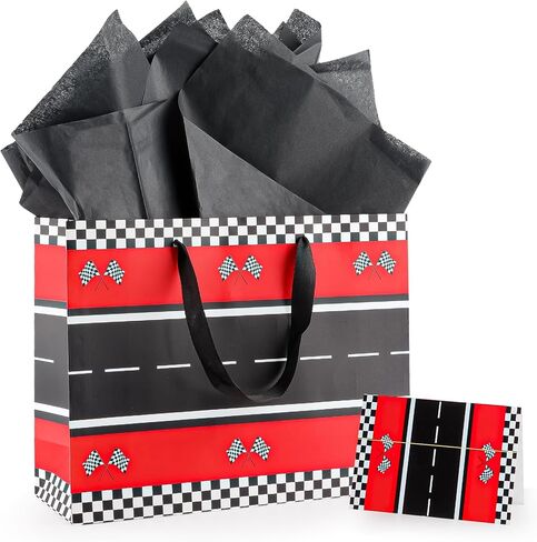 FUNCANDLE 13" Blue Dog Paw Print Gift Bags with Cards Tissue Paper, Blue White Dog Wrapping Paper Dog Themed Party Decoration for Girl Boy Kids Christmas Pet Birthday Gift Party Supplies in Kuwait