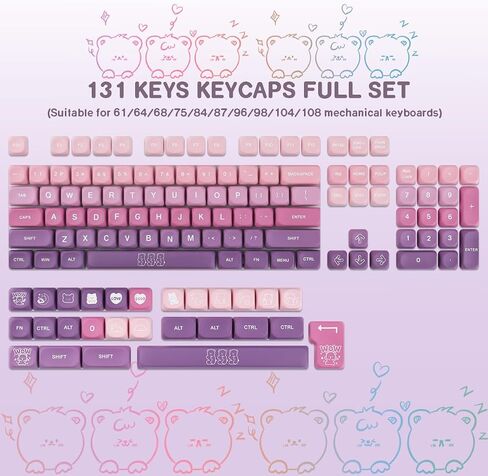 Sunzit MOA keycaps ، 131 مفاتيح لطيف PBT بيض الدب المخصص keycaps 60 65 75 100 في المئة ، مقاطع مفتاح الصبغة مفتاح مفتاح مجموعة مفاتيح لمفاتيح مفاتيح MX (أبيض) in Kuwait