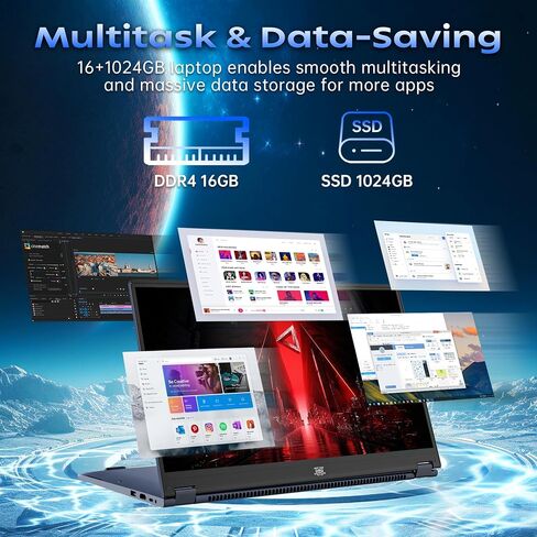 THEYETI 2 in 1 Laptop Convertible 15.6 Inch (16GB RAM, 1TB SSD), i3-1215U 6-Core Processor(Up to 4.4Ghz), FHD IPS Touch Screen Laptop Computer 360° for Students and Business, USB 3.0, Type C in Saudi Arabia