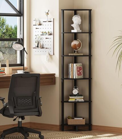 Corner Shelf, 5-Tier Corner Bookshelf, Industrial Corner Ladder Shelf, Modern Display Shelf for Living Room, Bedroom, Kitchen, Home Office, White UJSJ001W in Kuwait