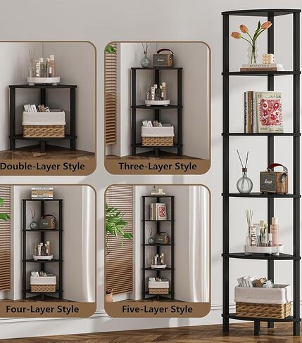 Corner Shelf, 5-Tier Corner Bookshelf, Industrial Corner Ladder Shelf, Modern Display Shelf for Living Room, Bedroom, Kitchen, Home Office, White UJSJ001W in Kuwait