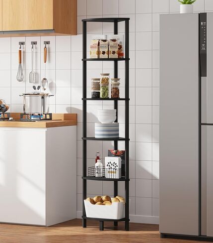 Corner Shelf, 5-Tier Corner Bookshelf, Industrial Corner Ladder Shelf, Modern Display Shelf for Living Room, Bedroom, Kitchen, Home Office, White UJSJ001W in Kuwait