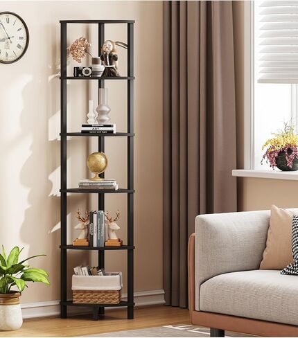 Corner Shelf, 5-Tier Corner Bookshelf, Industrial Corner Ladder Shelf, Modern Display Shelf for Living Room, Bedroom, Kitchen, Home Office, White UJSJ001W in Kuwait